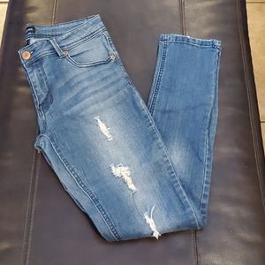 Dark wash distressed jeans